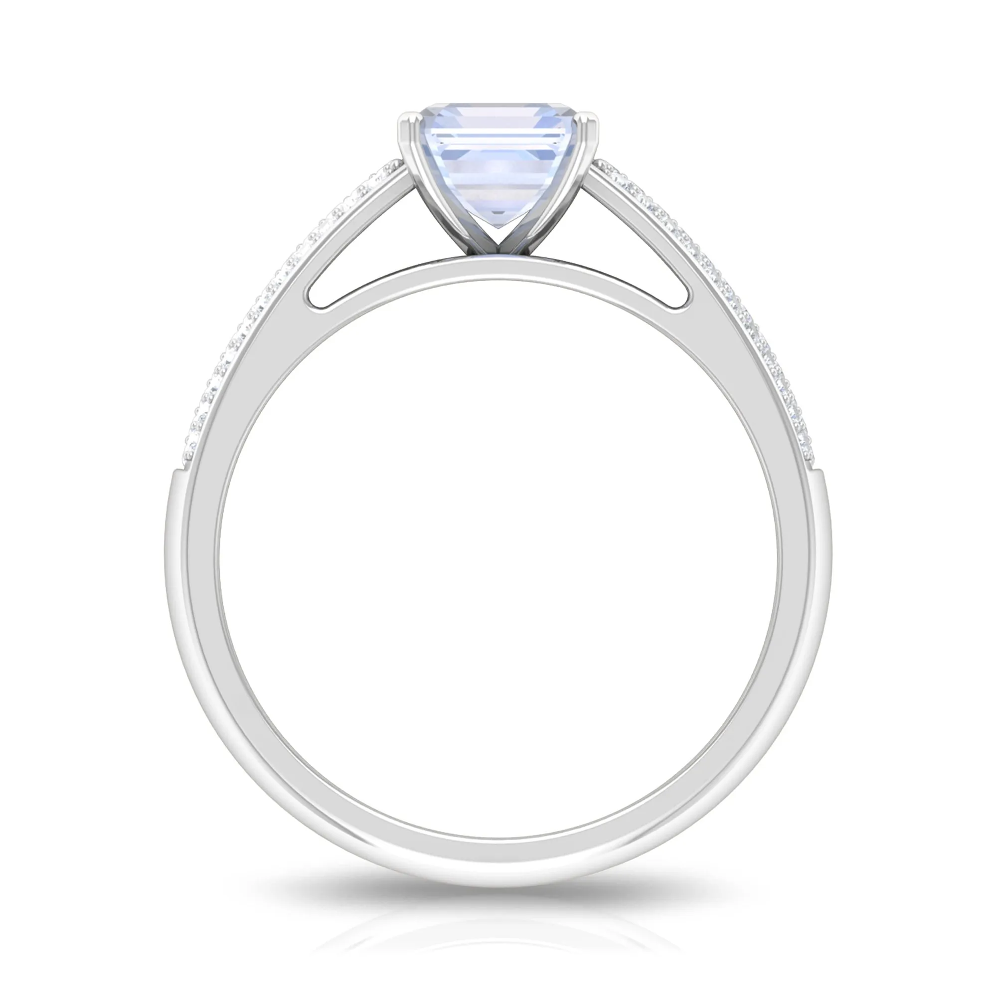 2.25 CT Peg Head Set Solitaire Moonstone and Diamond Ring