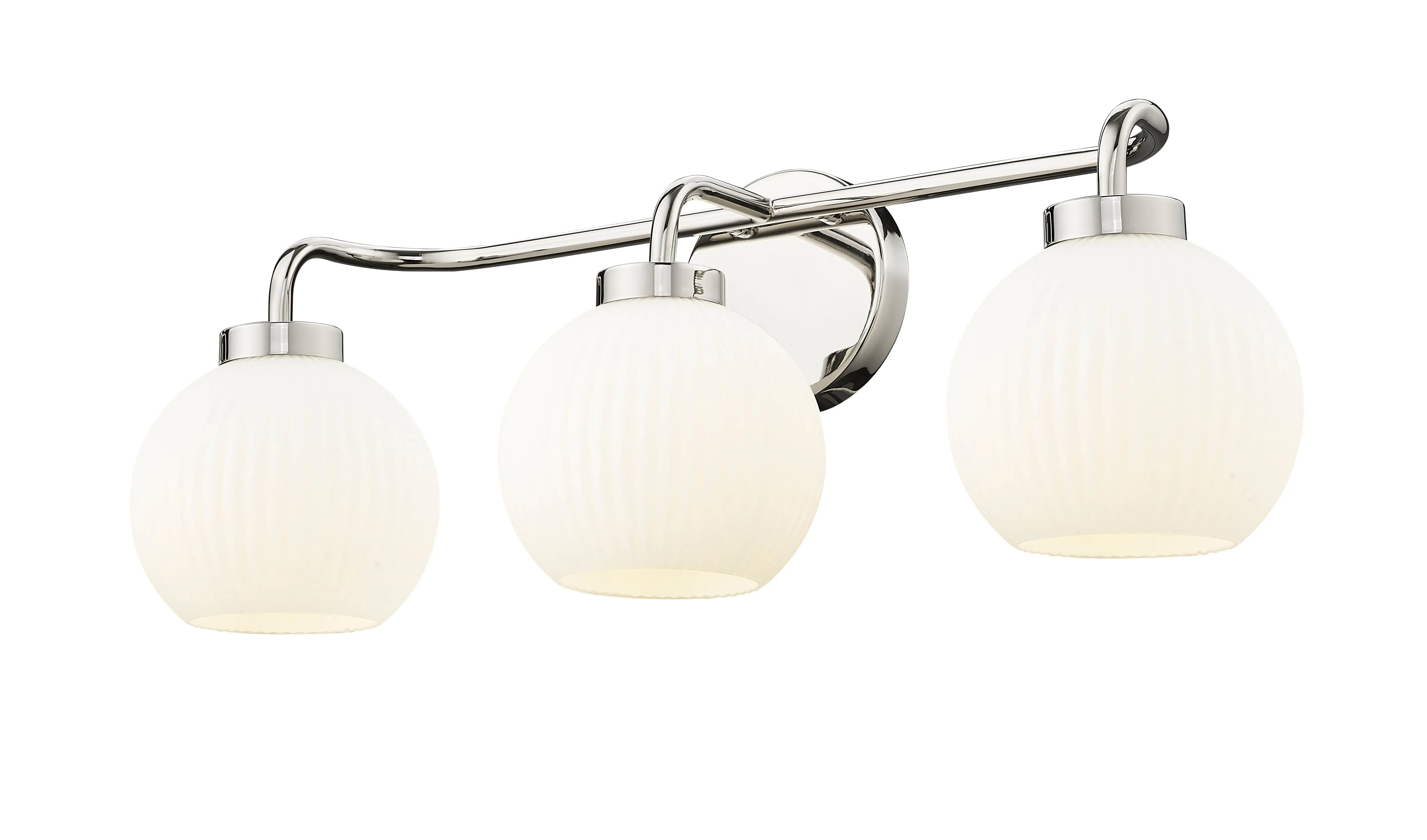 3 Lamps Oprah Vanity Light - Polished Nickel - Opal Ribbed Glass - 24in. Wide