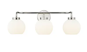 3 Lamps Oprah Vanity Light - Polished Nickel - Opal Ribbed Glass - 24in. Wide