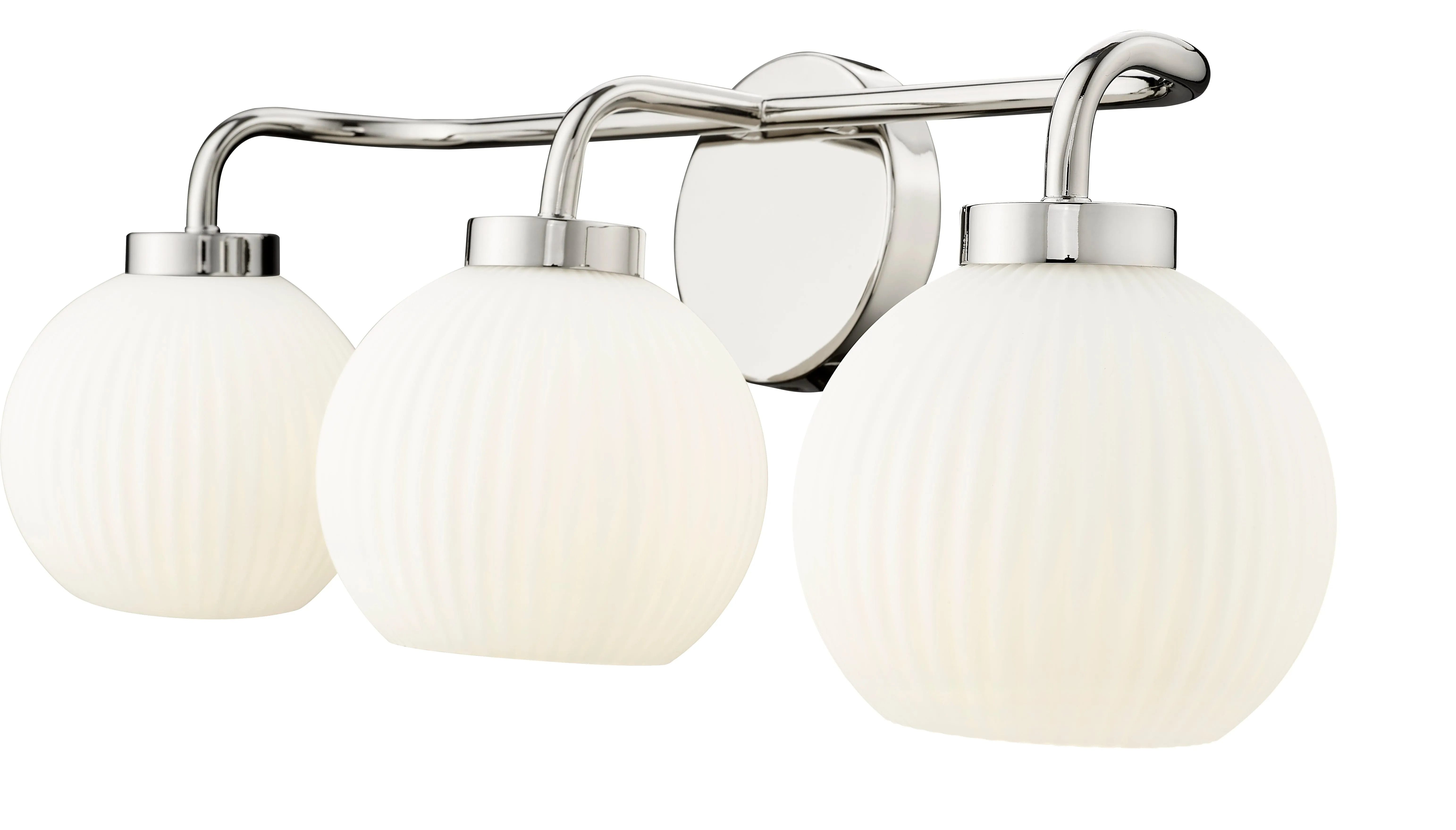 3 Lamps Oprah Vanity Light - Polished Nickel - Opal Ribbed Glass - 24in. Wide