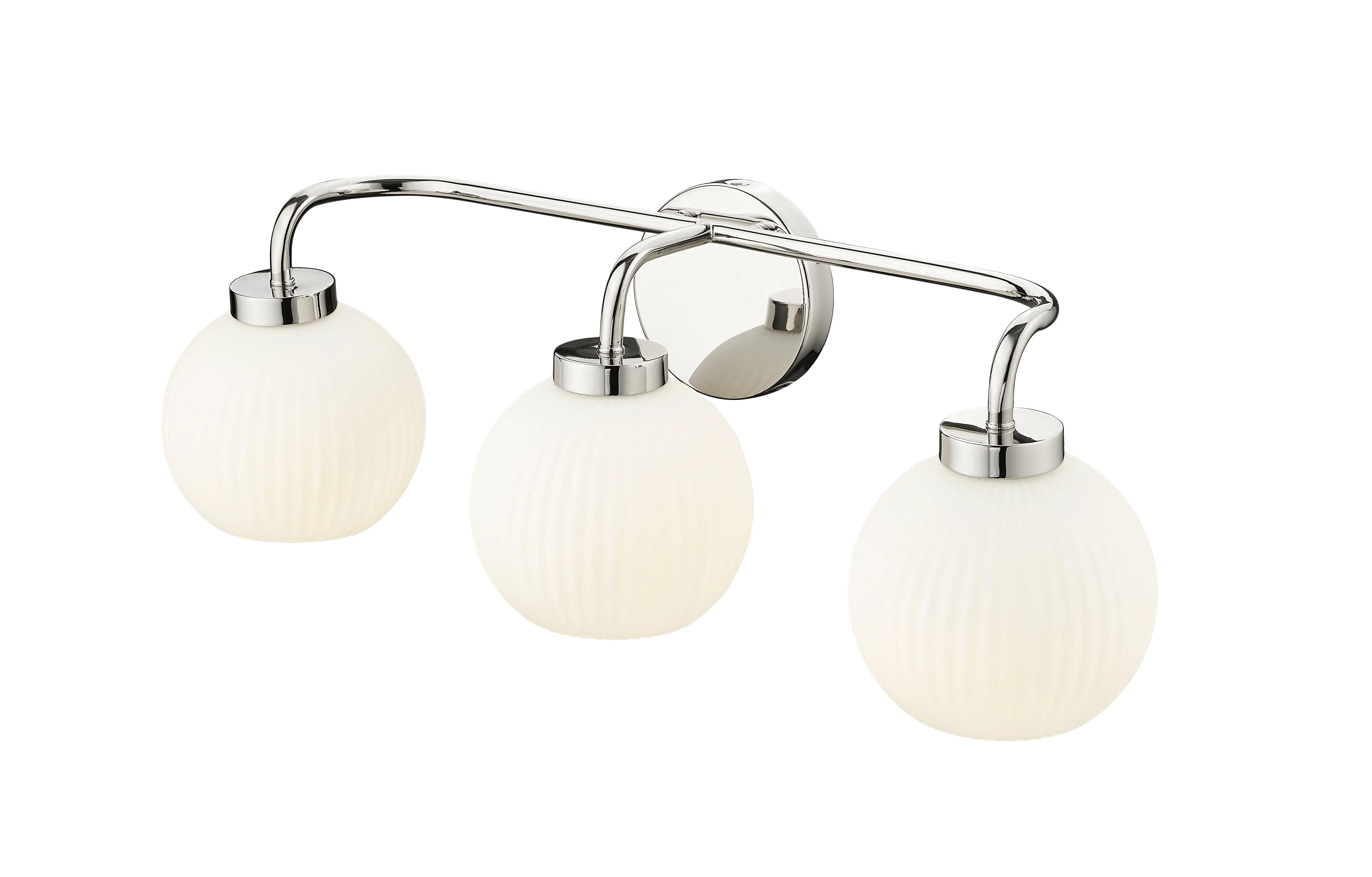 3 Lamps Oprah Vanity Light - Polished Nickel - Opal Ribbed Glass - 24in. Wide