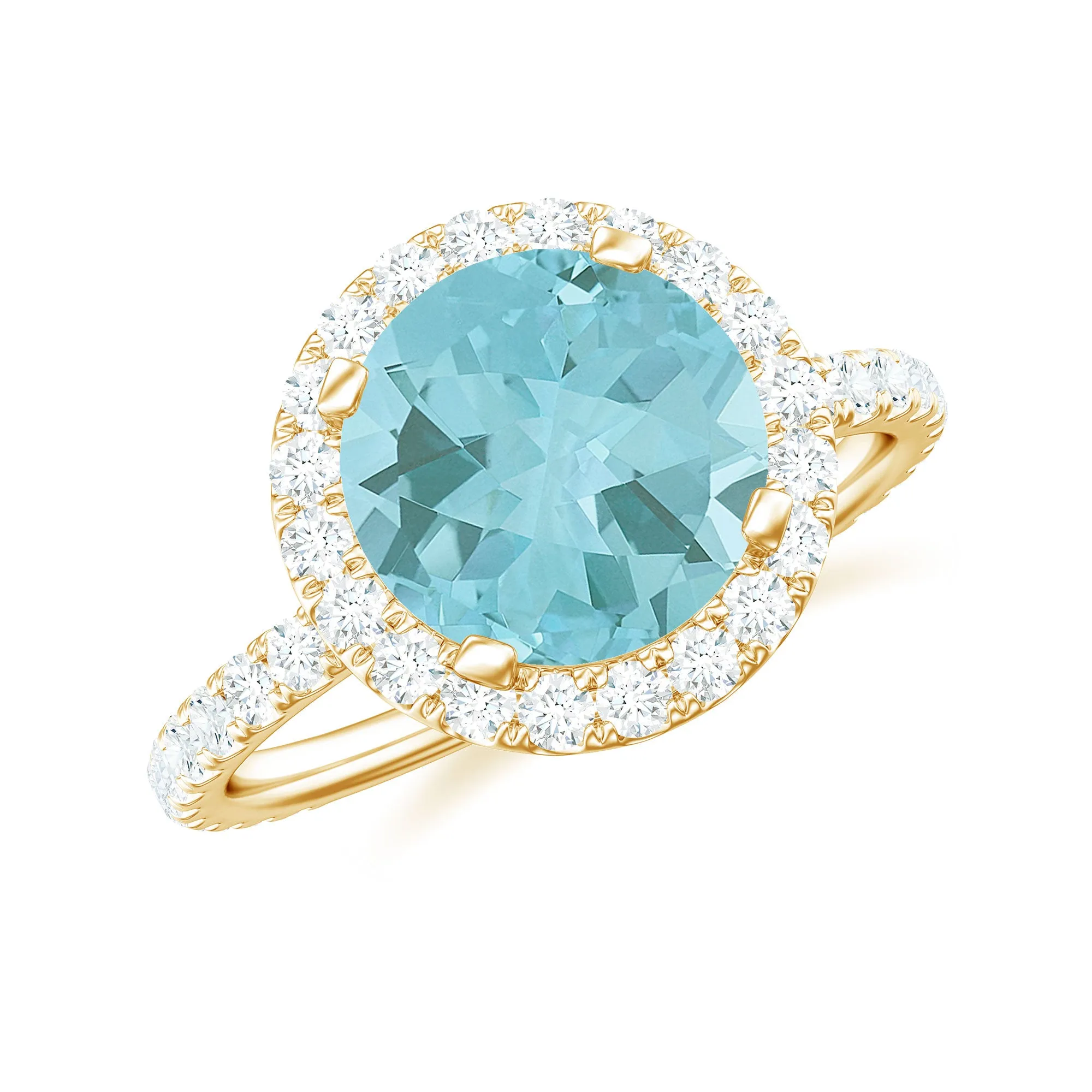 3.25 CT Round Sky Blue Topaz Classic Engagement Ring with Diamond Halo