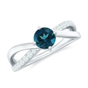 3/4 CT London Blue Topaz Solitaire and Diamond Infinity Ring