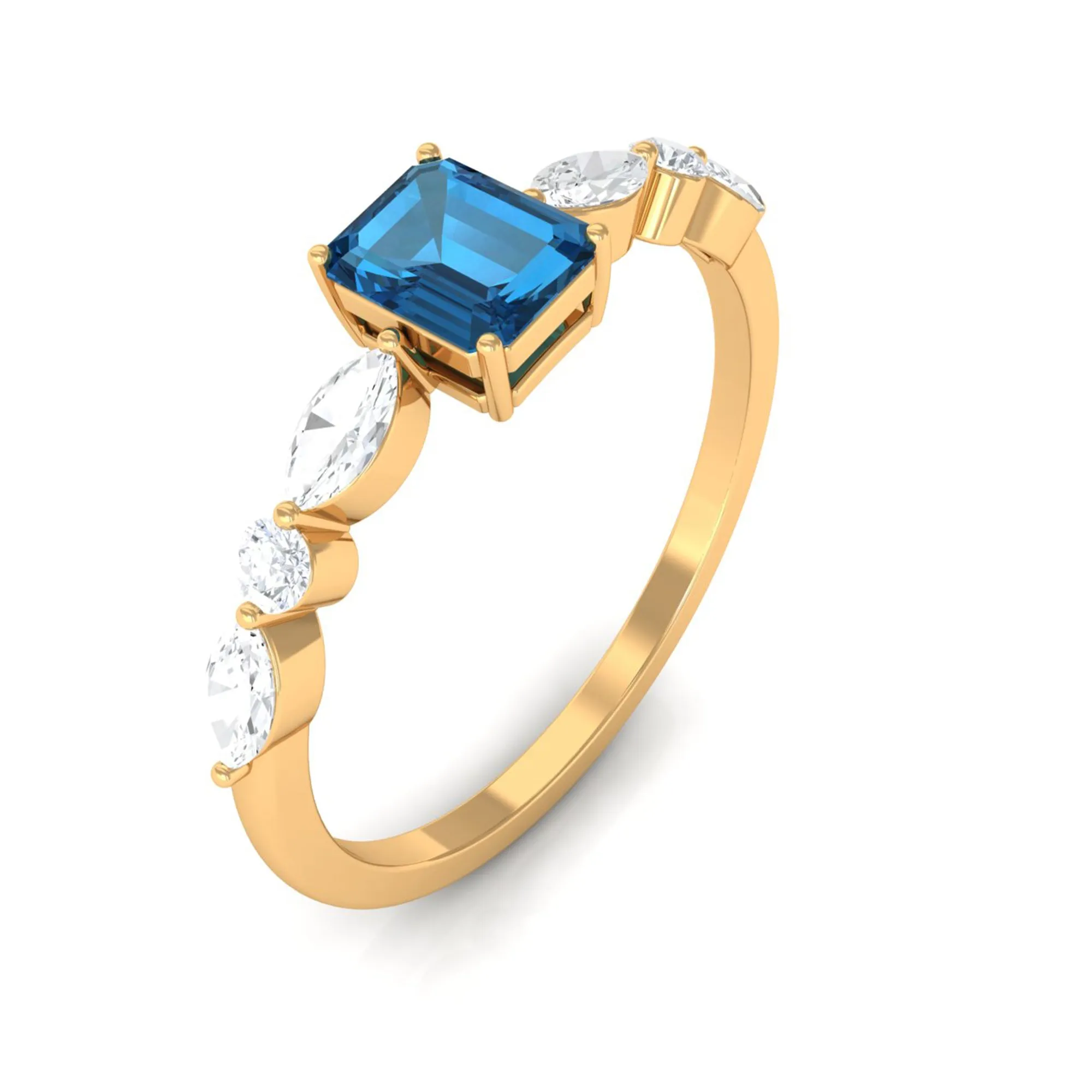 3/4 CT Octagon Cut London Blue Topaz Promise Ring with Diamond