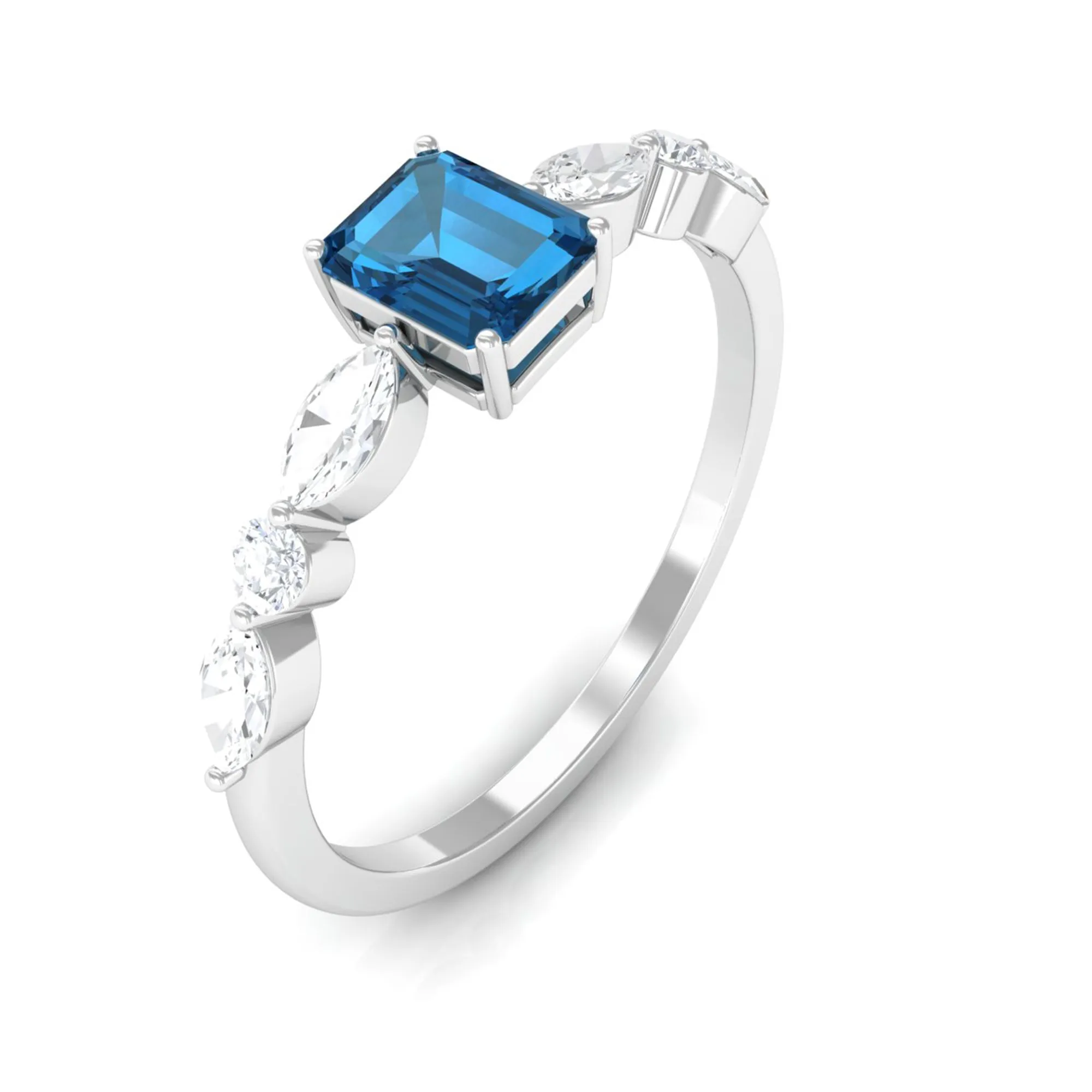 3/4 CT Octagon Cut London Blue Topaz Promise Ring with Diamond