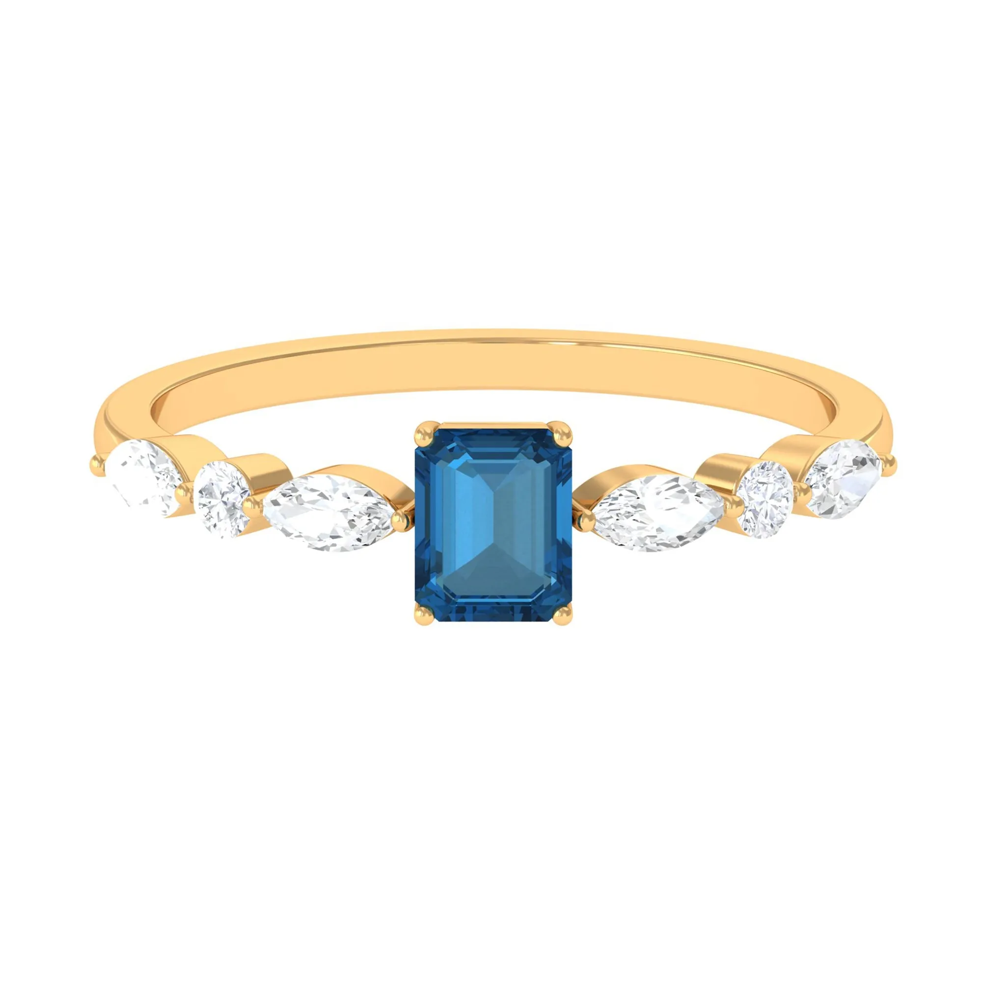 3/4 CT Octagon Cut London Blue Topaz Promise Ring with Diamond