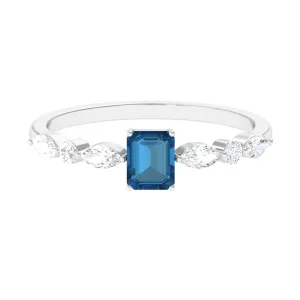 3/4 CT Octagon Cut London Blue Topaz Promise Ring with Diamond