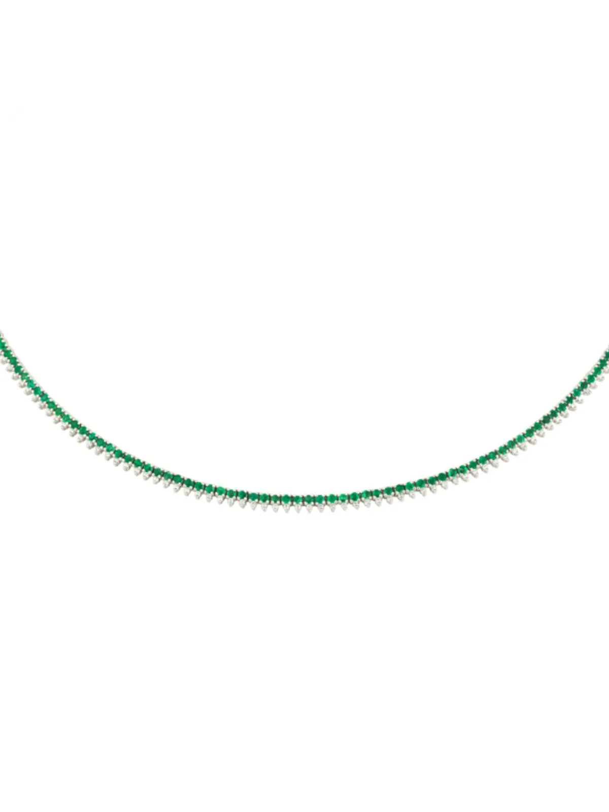 4.06ct Diamond Emerald 18K Gold Stationed Tennis Necklace