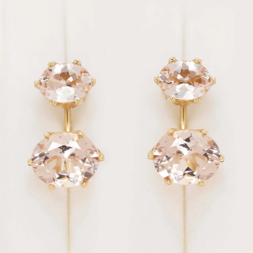 7 CARAT MORGANITE PEEKABOO EARRINGS OVAL CUT DROP STUD AND JACKET PINK ROSE GOLD