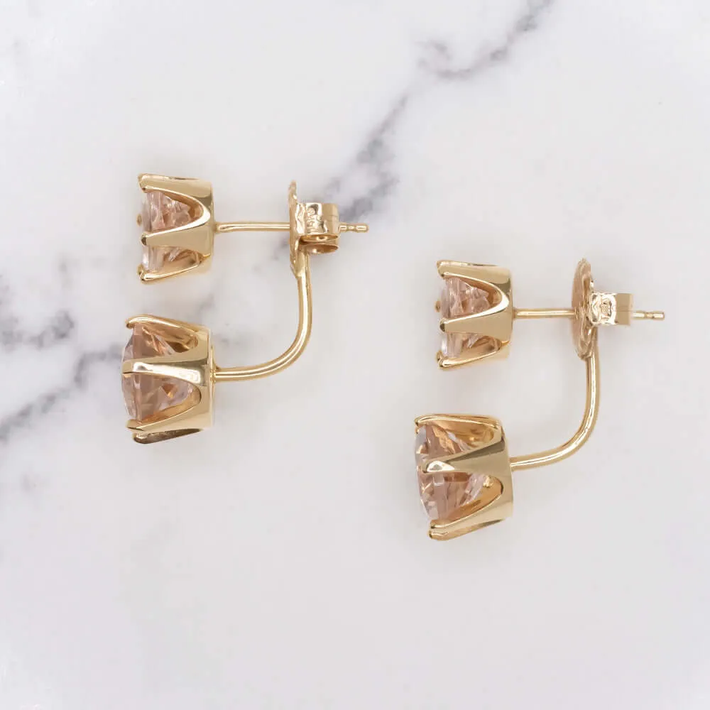 7 CARAT MORGANITE PEEKABOO EARRINGS OVAL CUT DROP STUD AND JACKET PINK ROSE GOLD