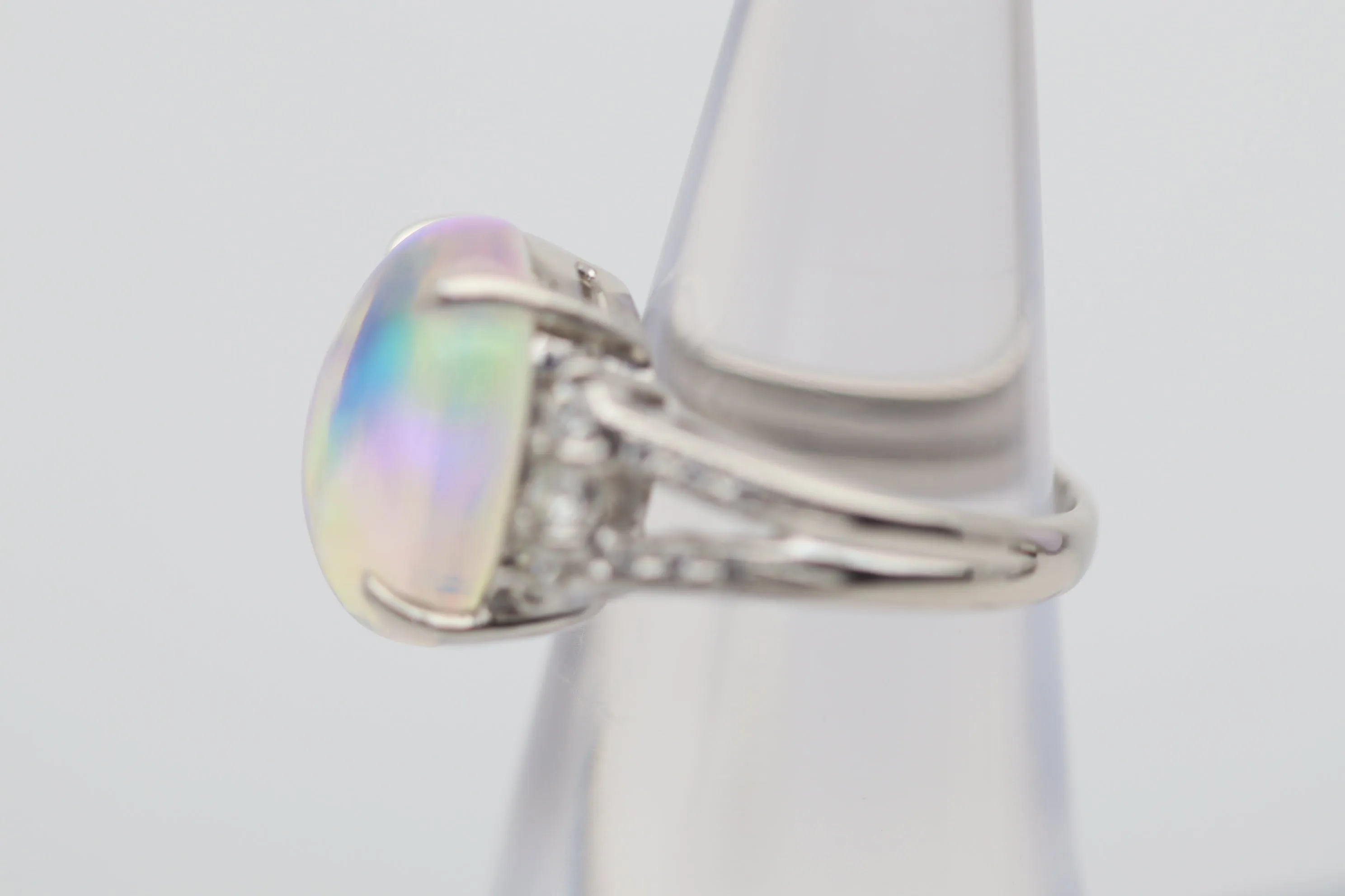 7.67 Carat Australian Crystal Opal Diamond Platinum Ring