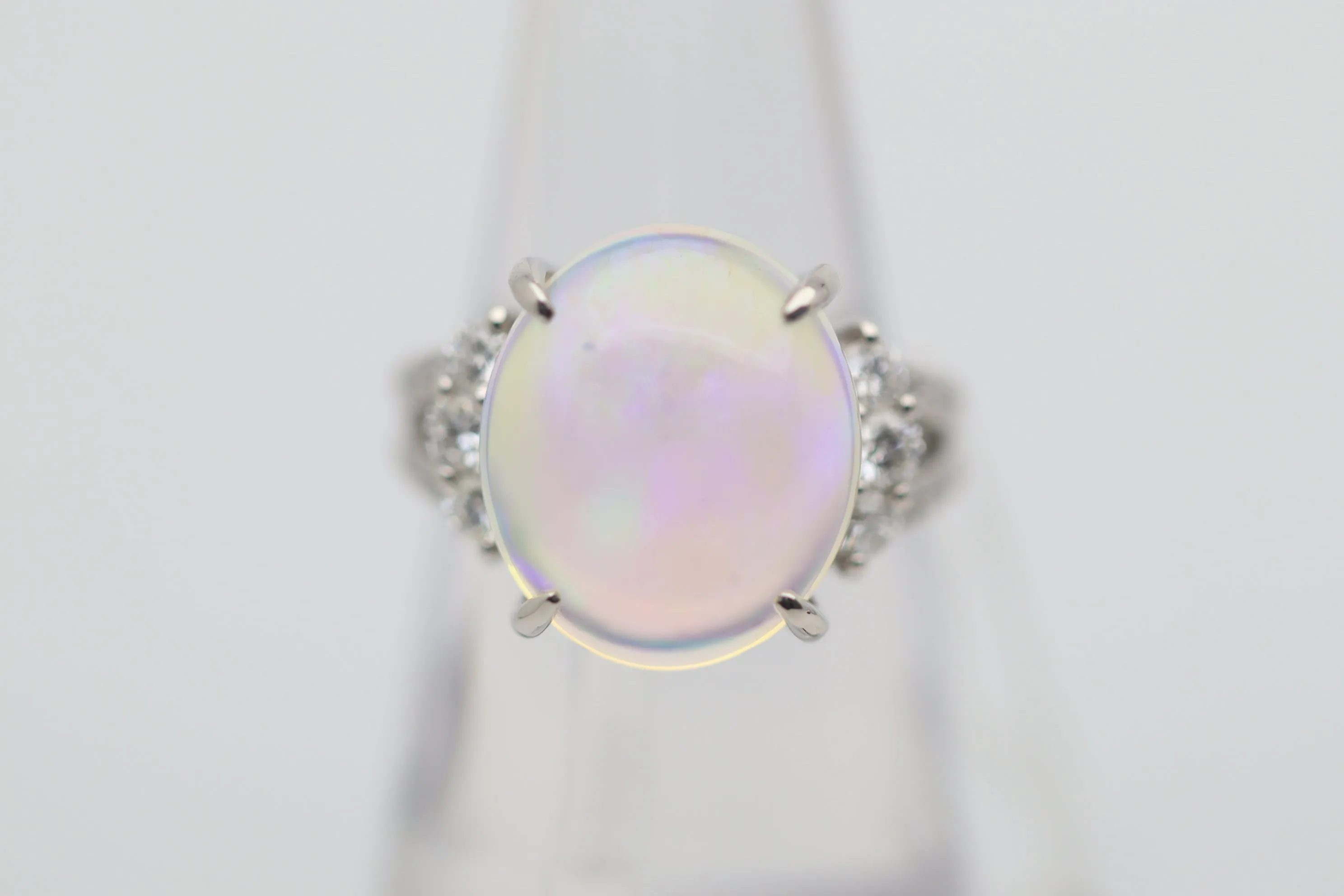 7.67 Carat Australian Crystal Opal Diamond Platinum Ring