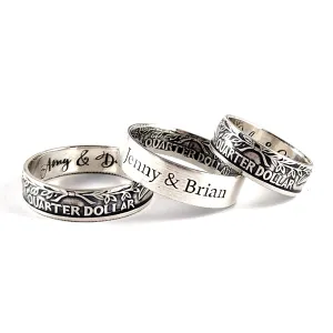 90% Silver Custom Engraved Quarter Ring - 25th Anniversary Gift