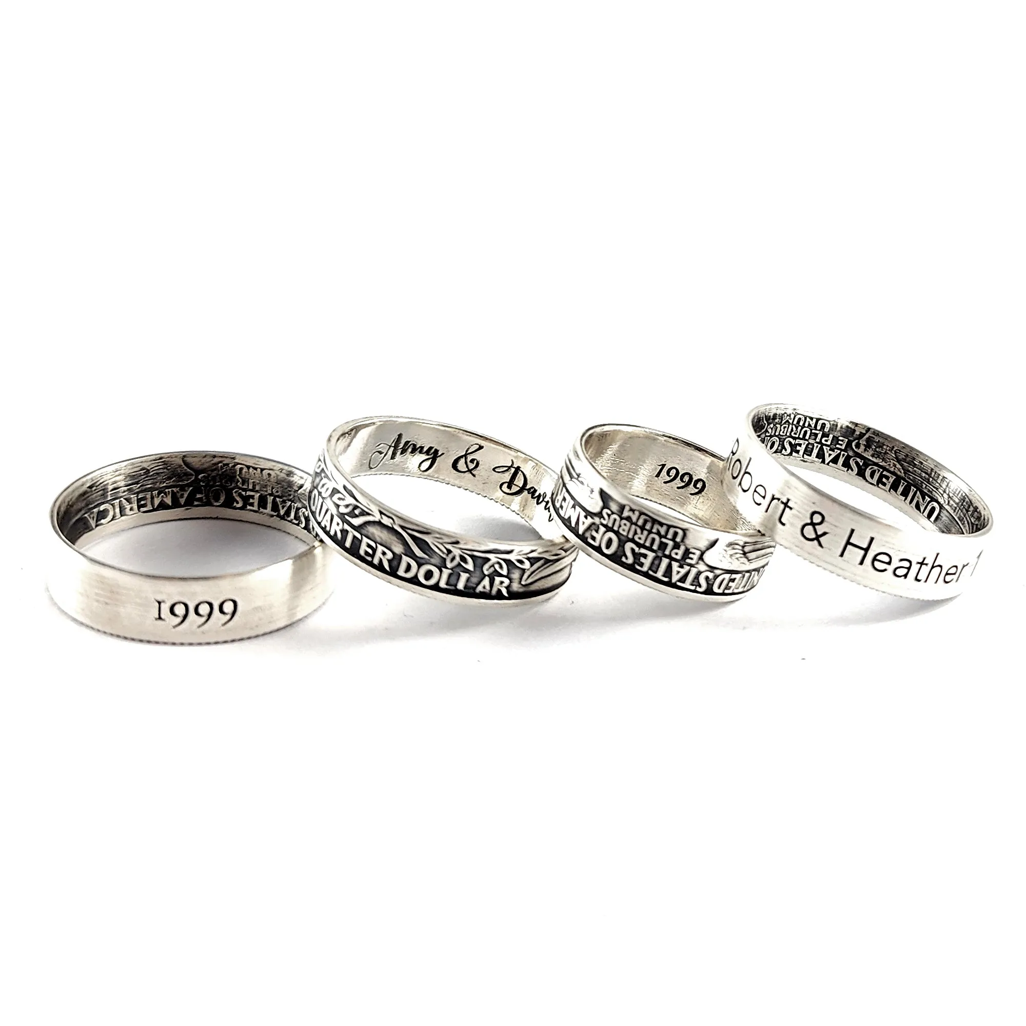 90% Silver Custom Engraved Quarter Ring - 25th Anniversary Gift