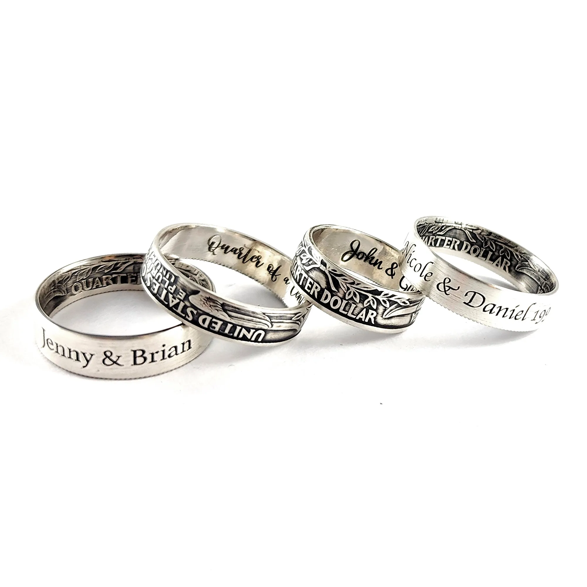 90% Silver Custom Engraved Quarter Ring - 25th Anniversary Gift