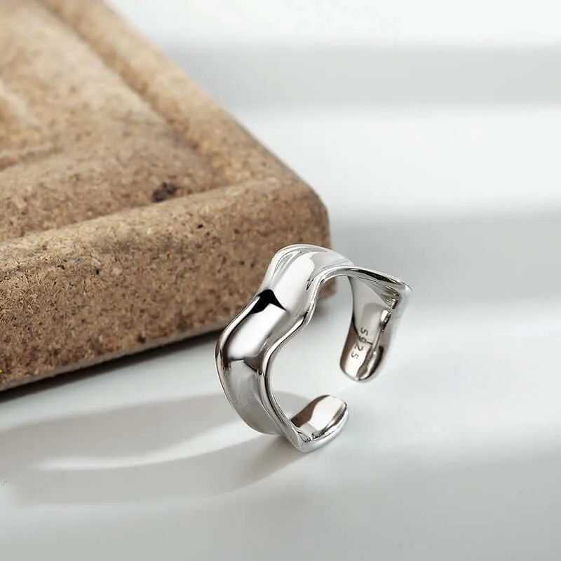 925 Silver Simple Glossy Adjustable Band Ring