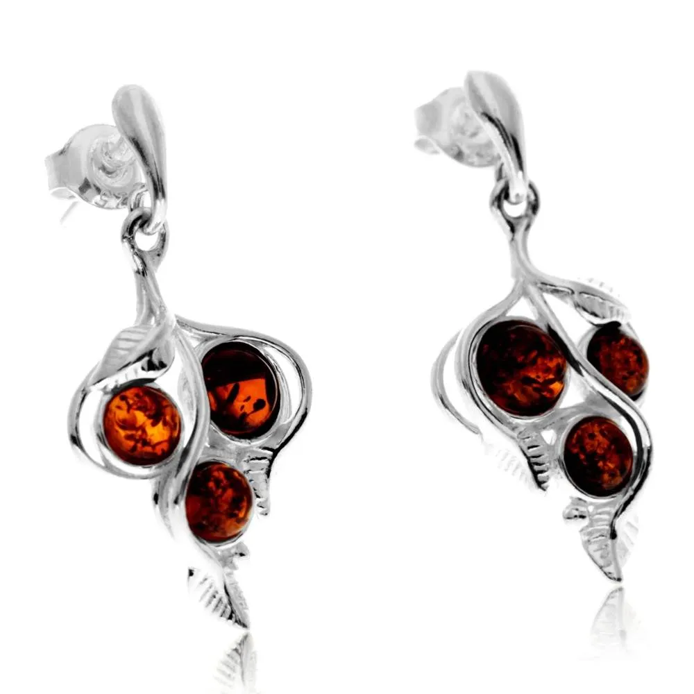 925 Sterling Silver & Genuine Baltic Amber Classic Drop Earrings - GL1030