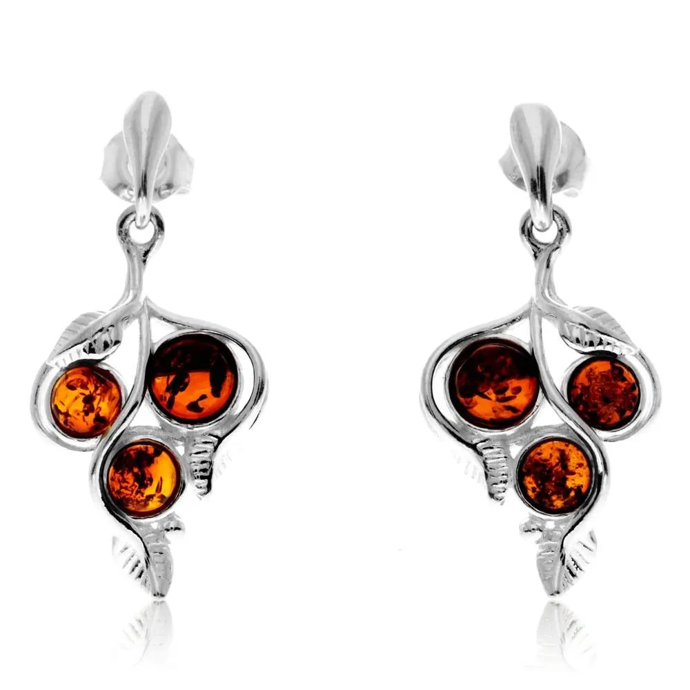 925 Sterling Silver & Genuine Baltic Amber Classic Drop Earrings - GL1030