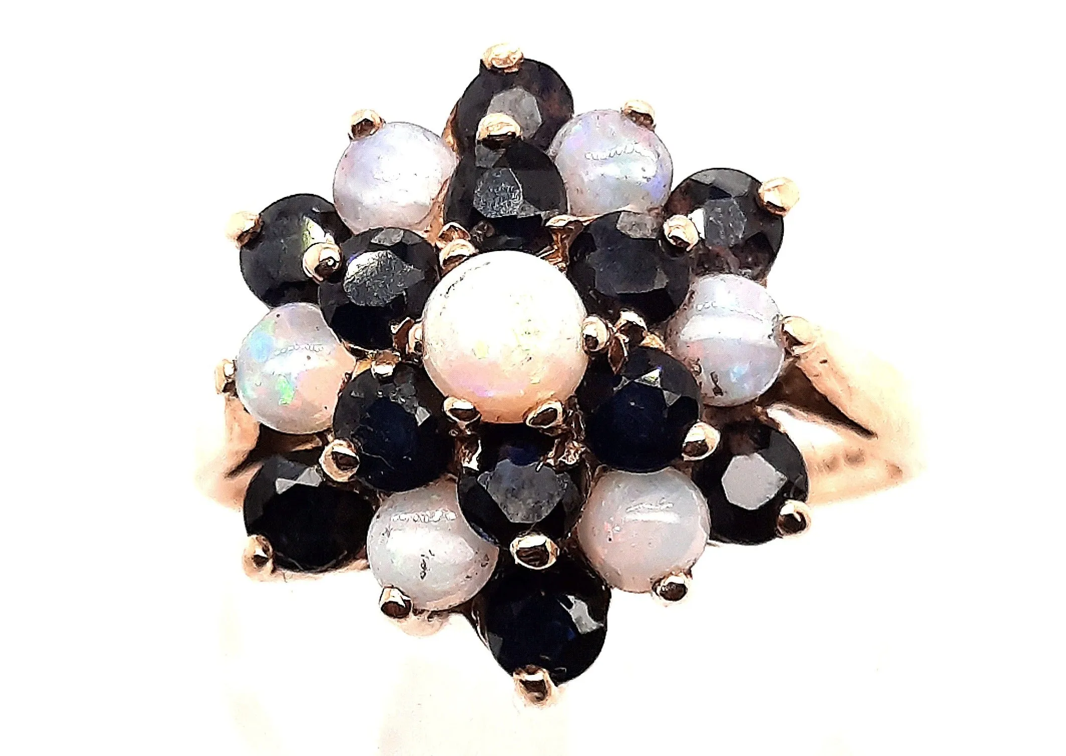 9ct Yellow Gold Opal & Sapphire Cluster Ring