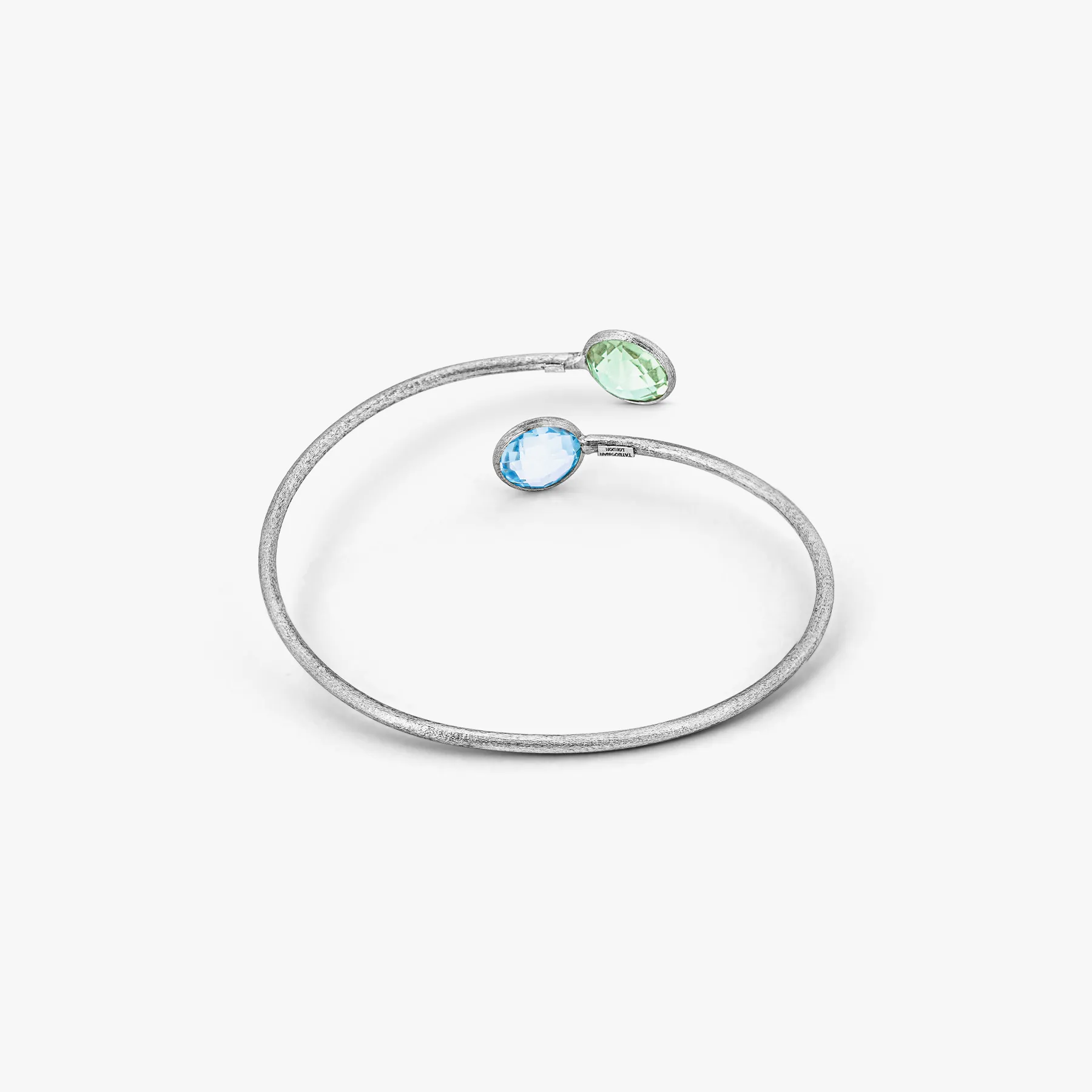 9K satin white gold Kensington bangle with topaz and green amethyst