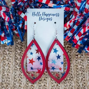 Americana Patriotic Distressed Stars Inset Teardrop Dangles