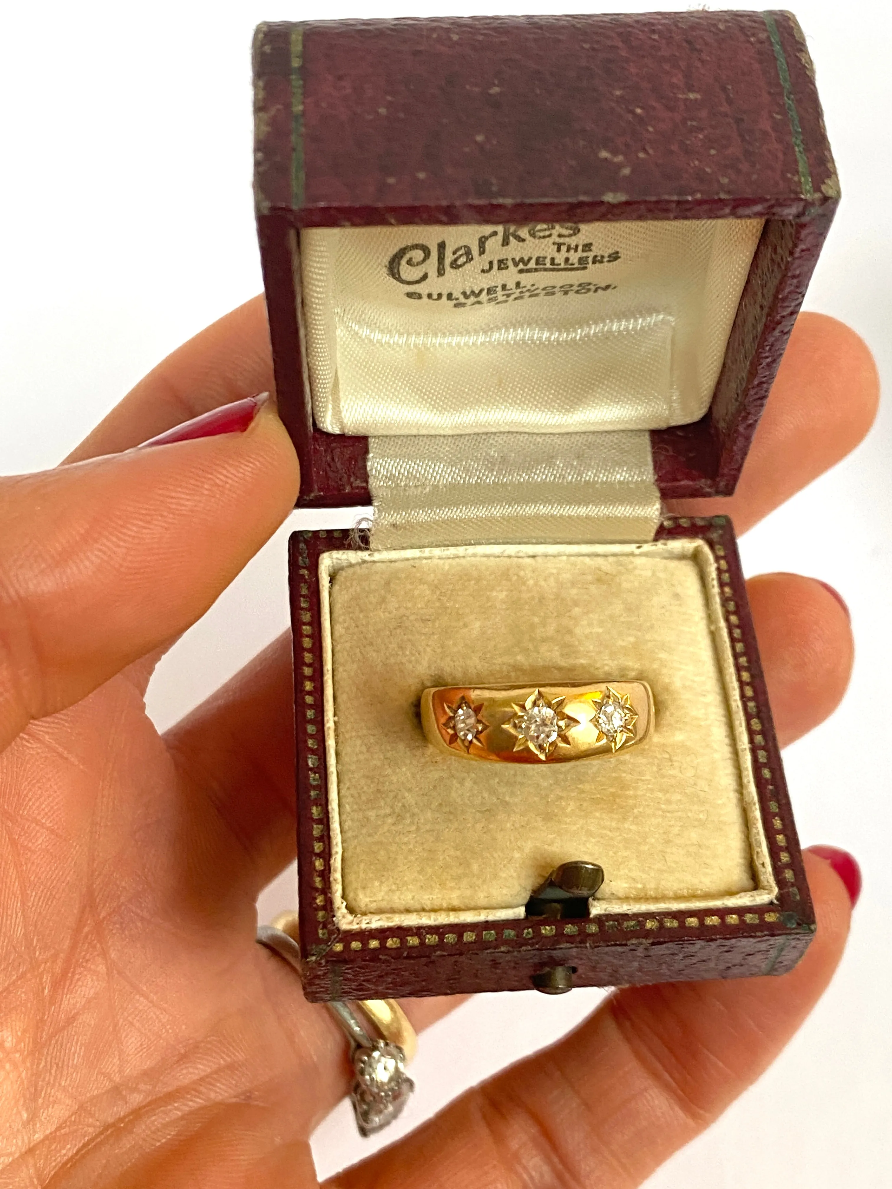 Antique, 18ct Gold, Diamond, 3 Star, Gypsy Starburst Ring, Hallmarked 18ct Gold, London and 1895