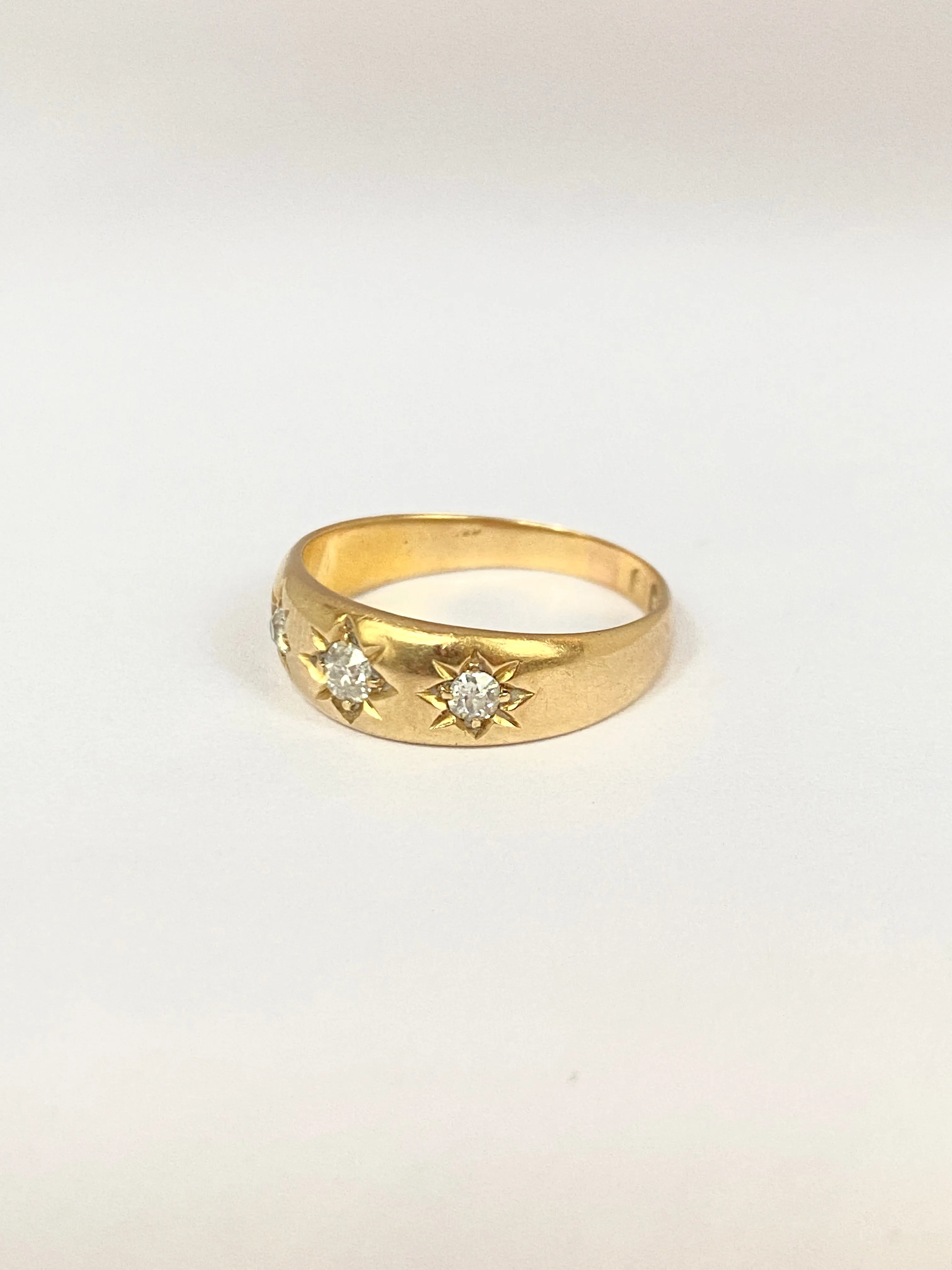 Antique, 18ct Gold, Diamond, 3 Star, Gypsy Starburst Ring, Hallmarked 18ct Gold, London and 1895