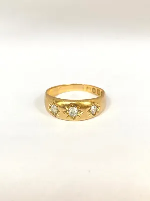 Antique, 18ct Gold, Diamond, 3 Star, Gypsy Starburst Ring, Hallmarked 18ct Gold, London and 1895