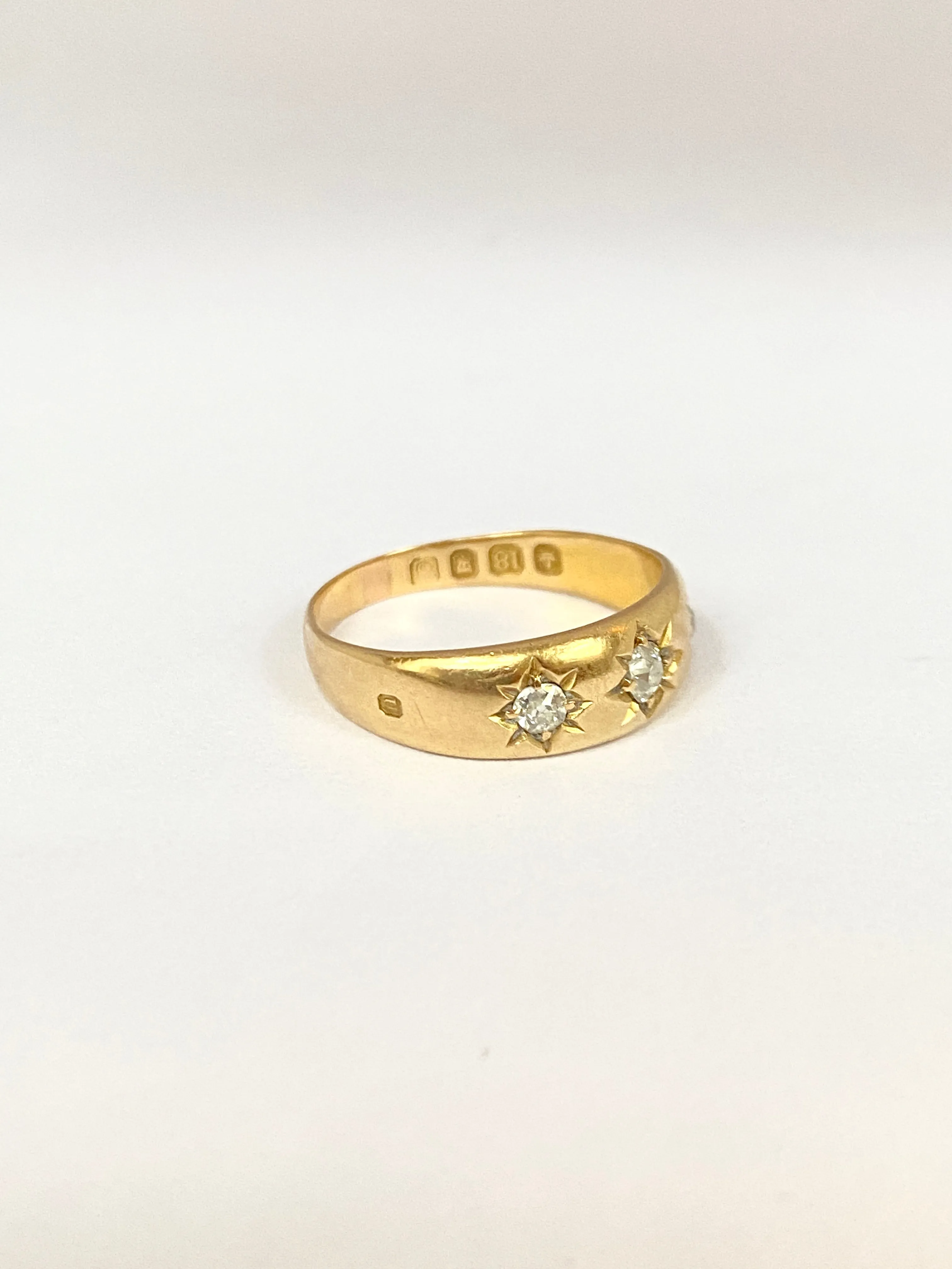 Antique, 18ct Gold, Diamond, 3 Star, Gypsy Starburst Ring, Hallmarked 18ct Gold, London and 1895