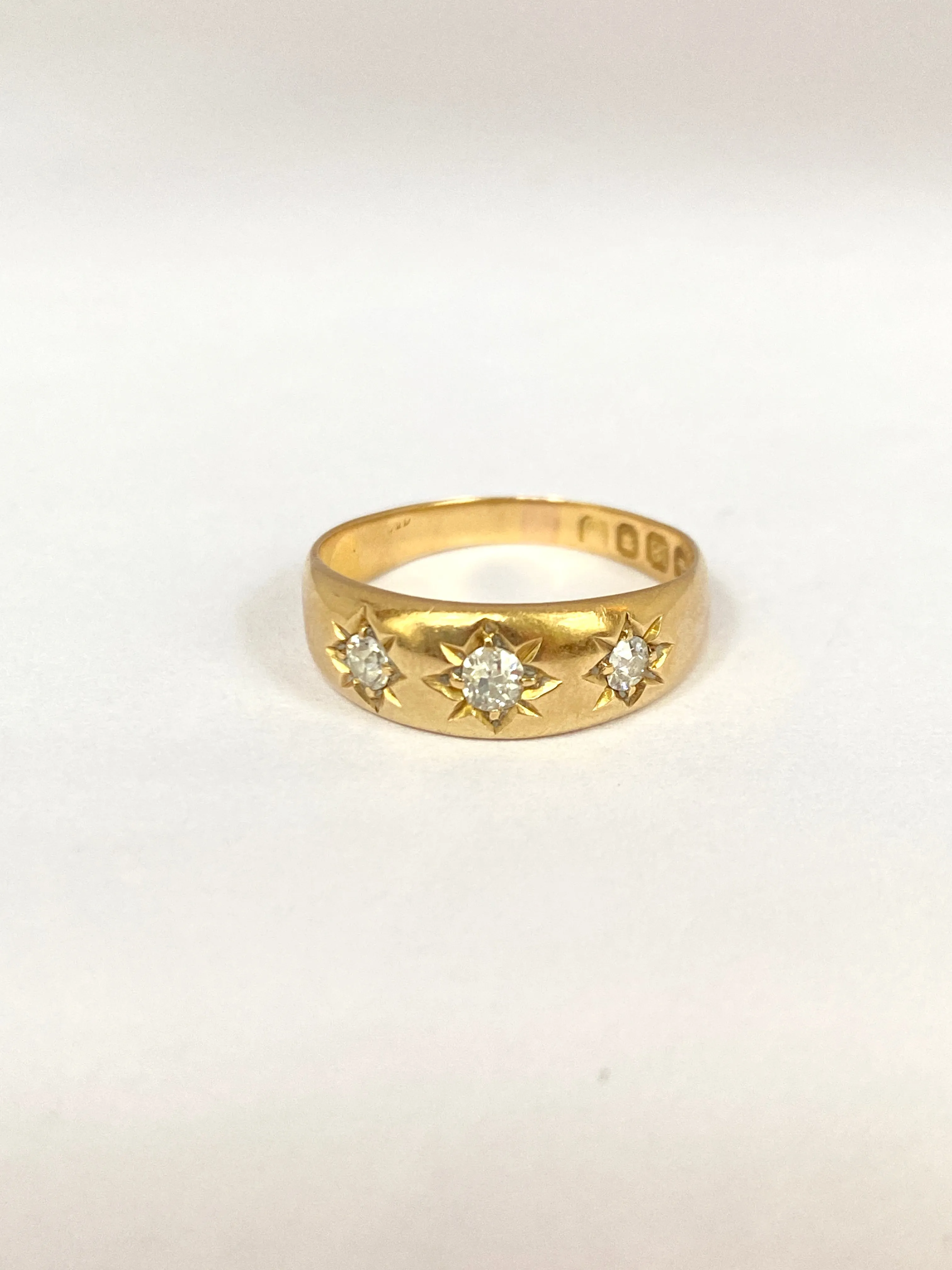 Antique, 18ct Gold, Diamond, 3 Star, Gypsy Starburst Ring, Hallmarked 18ct Gold, London and 1895