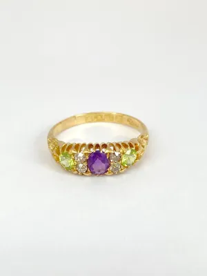 Antique Suffragette Ring, (Amethyst, Peridot and Diamond), Hallmarked, 18ct Gold, Birmingham 1900