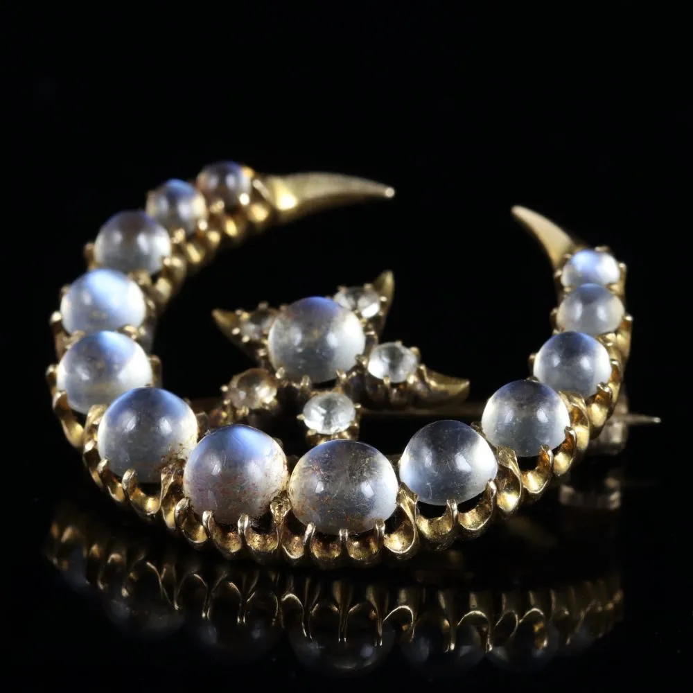 Antique Victorian Crescent Moonstone 18Ct Brooch Circa 1900