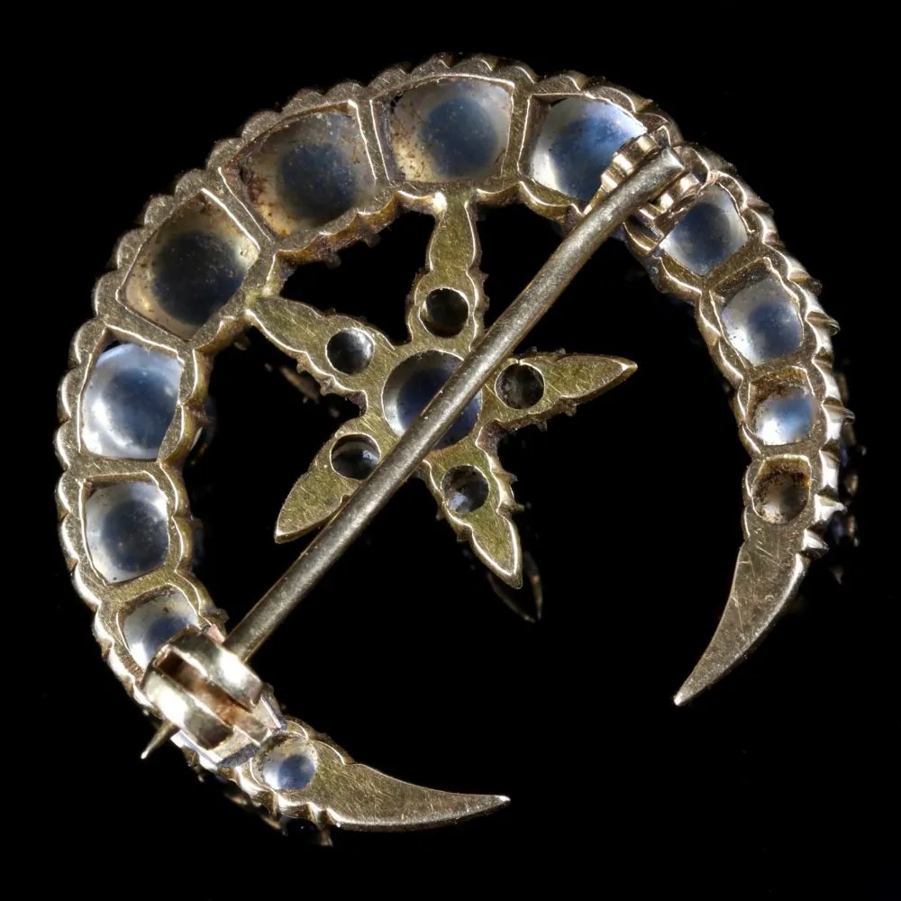 Antique Victorian Crescent Moonstone 18Ct Brooch Circa 1900