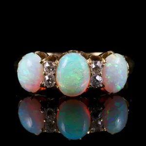 Antique Victorian Opal Diamond Ring 18Ct Gold Circa 1880