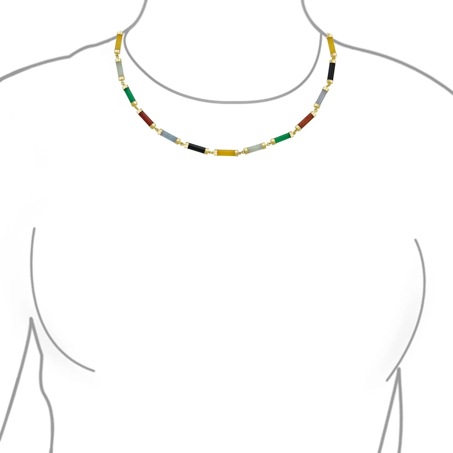 Asian Style Multi-Color Jade & Onyx Pendant Necklace 14K Gold Plated 16-18 Inch