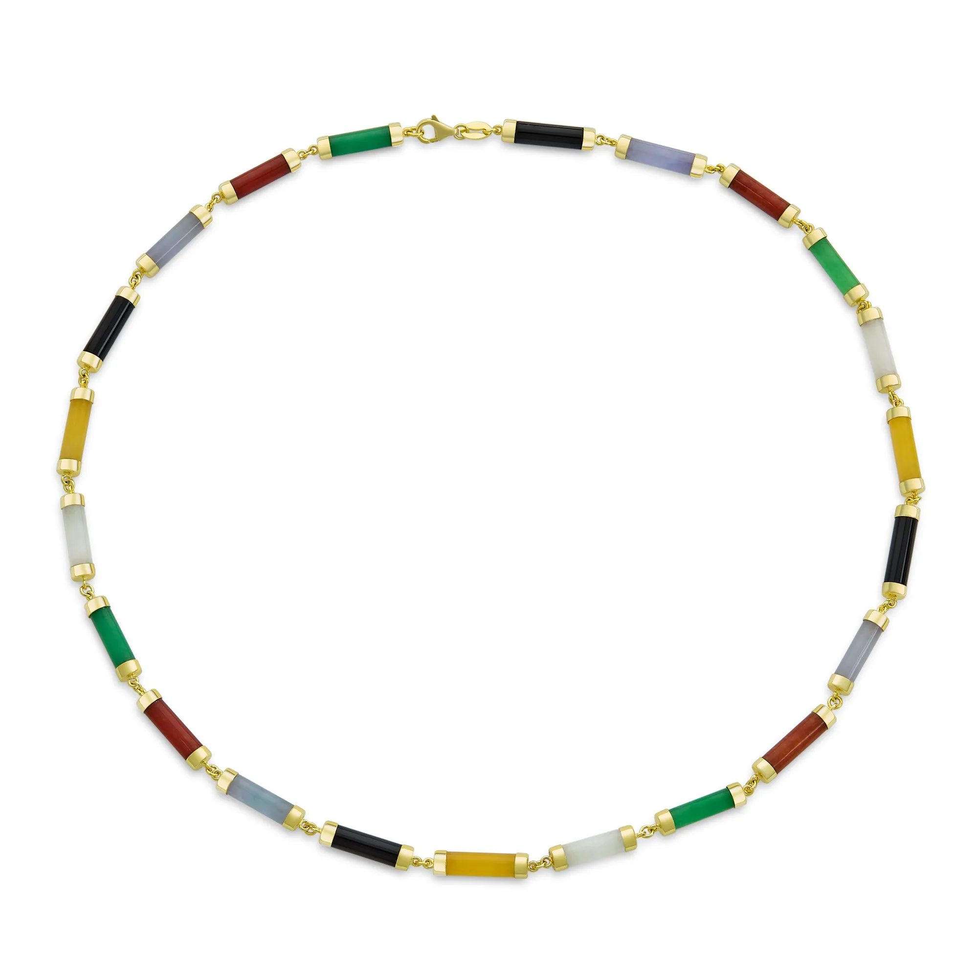 Asian Style Multi-Color Jade & Onyx Pendant Necklace 14K Gold Plated 16-18 Inch