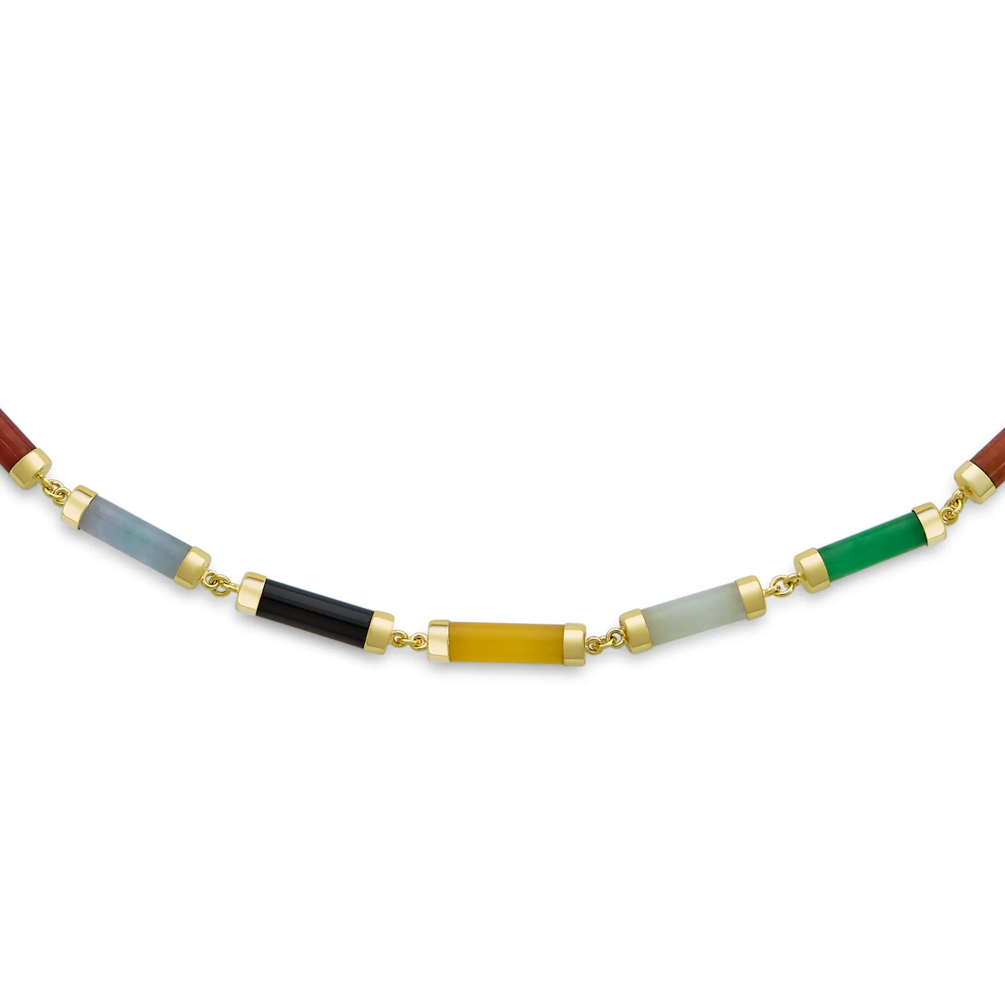 Asian Style Multi-Color Jade & Onyx Pendant Necklace 14K Gold Plated 16-18 Inch