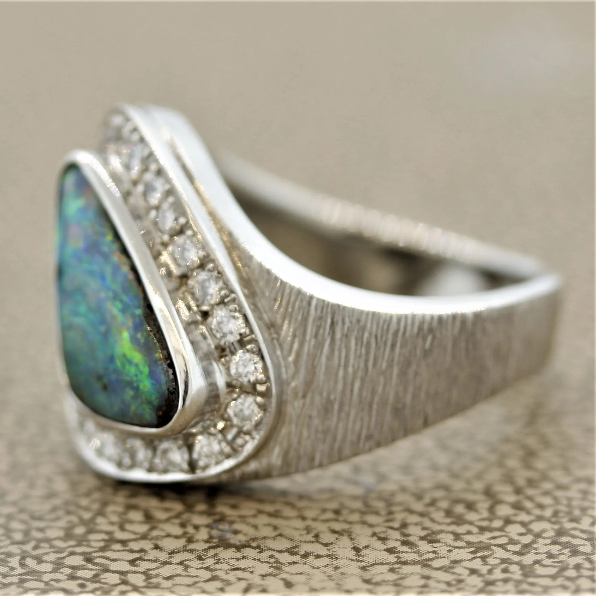 Australian Boulder Opal Diamond Platinum Ring