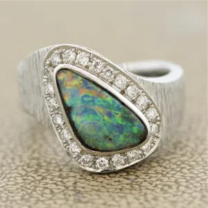 Australian Boulder Opal Diamond Platinum Ring