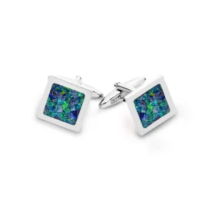 Australian Square Opal Cufflinks (Green Silver)