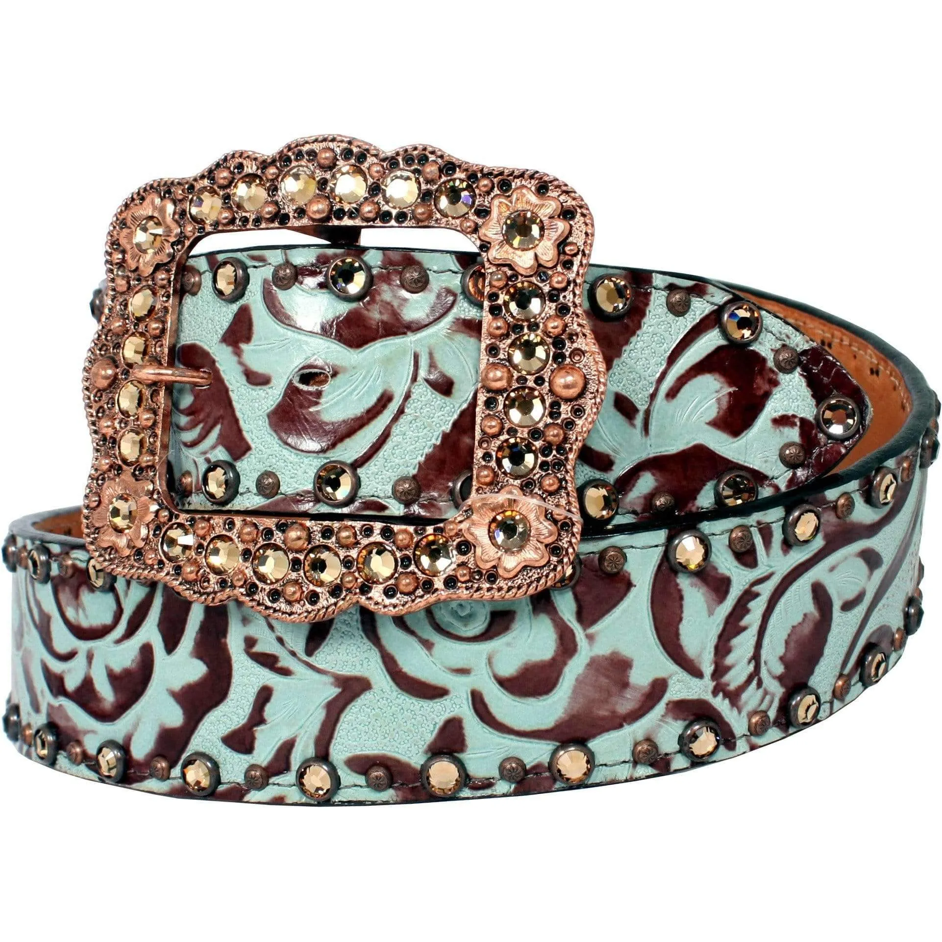 B305 - Turquoise Floral Crystaled Belt