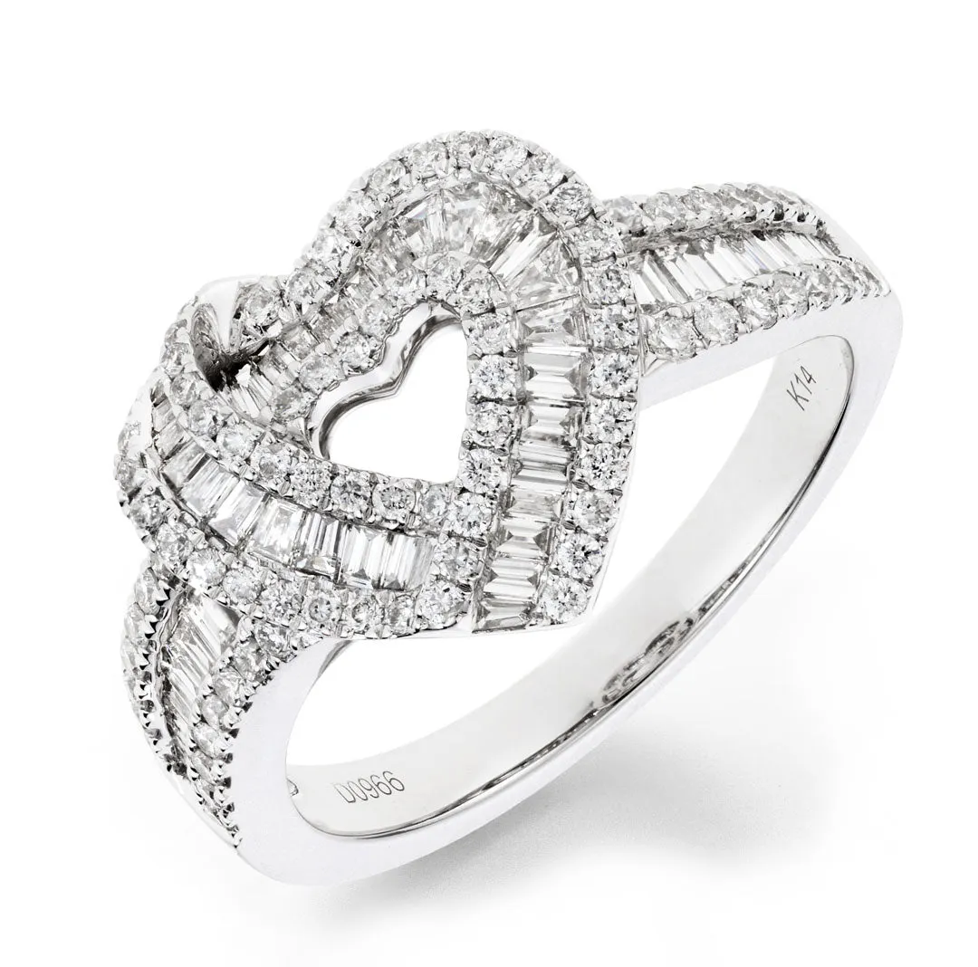 Baguette Open Heart Ring