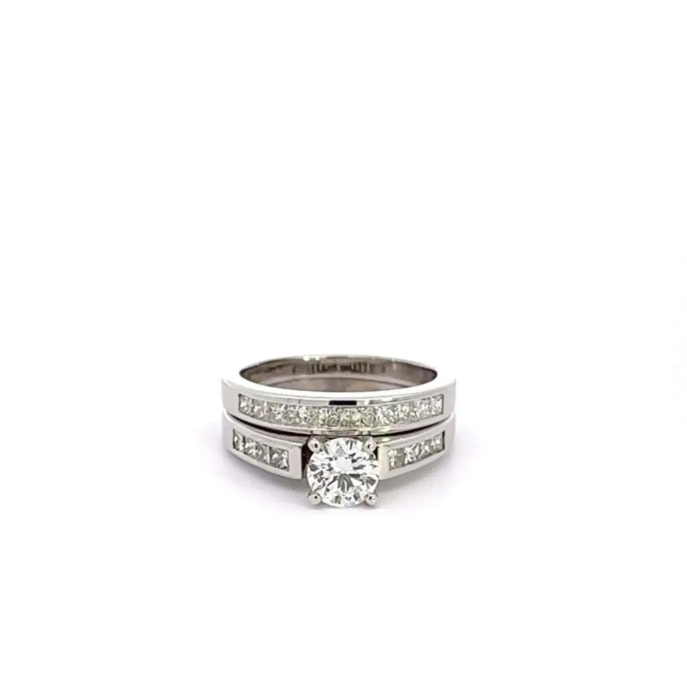 Baikalla 14k White Gold Princess Cut Diamond Engagement Ring Set