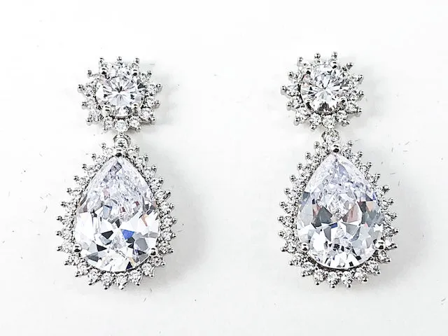 Beautiful Round & Pear Shaped Dangle CZ Brass Earrings