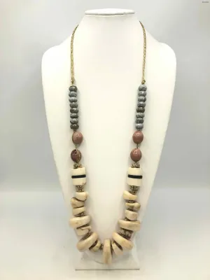 Beige Blue Multi Beaded Necklace