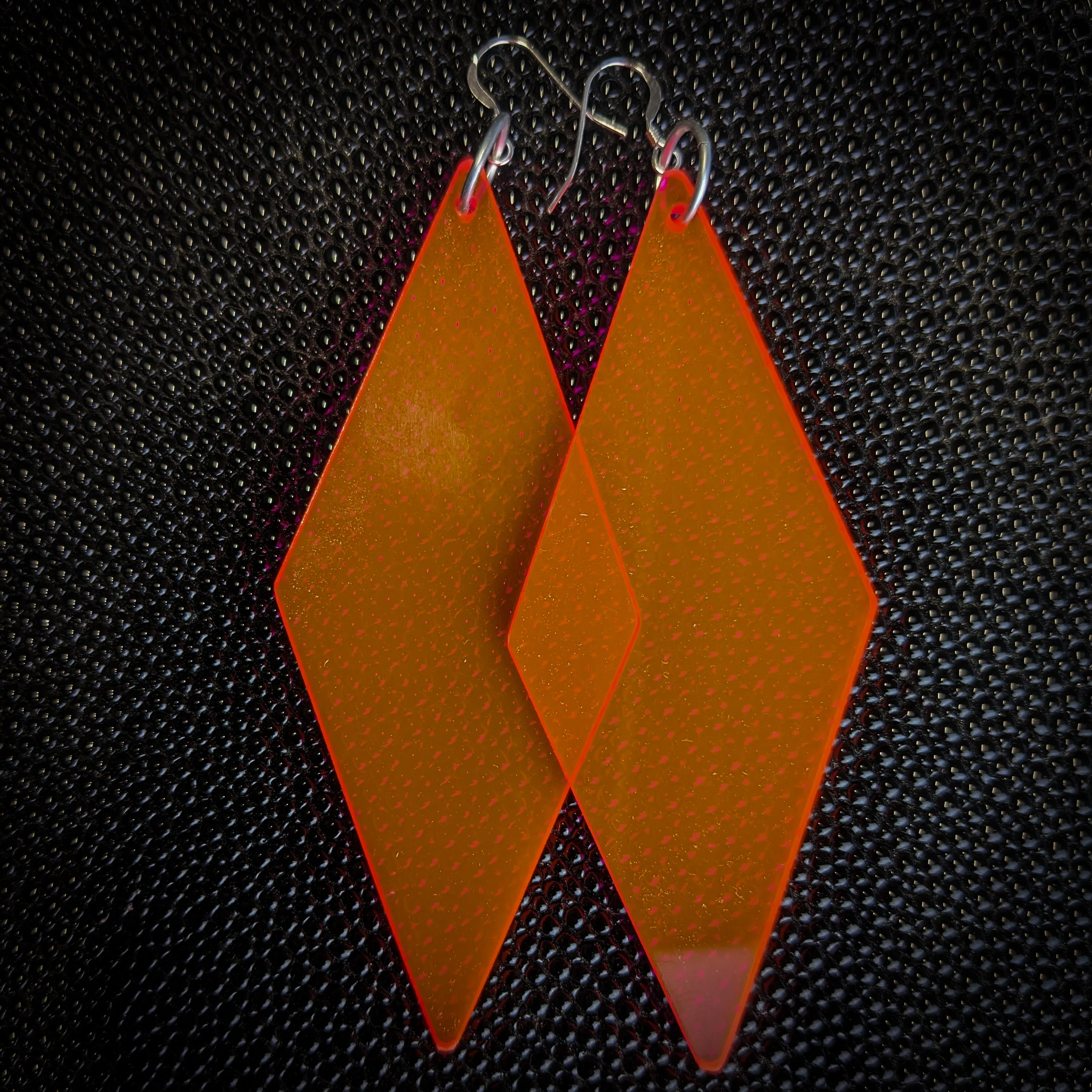 Big Neon Orange Diamond Dangle Earrings