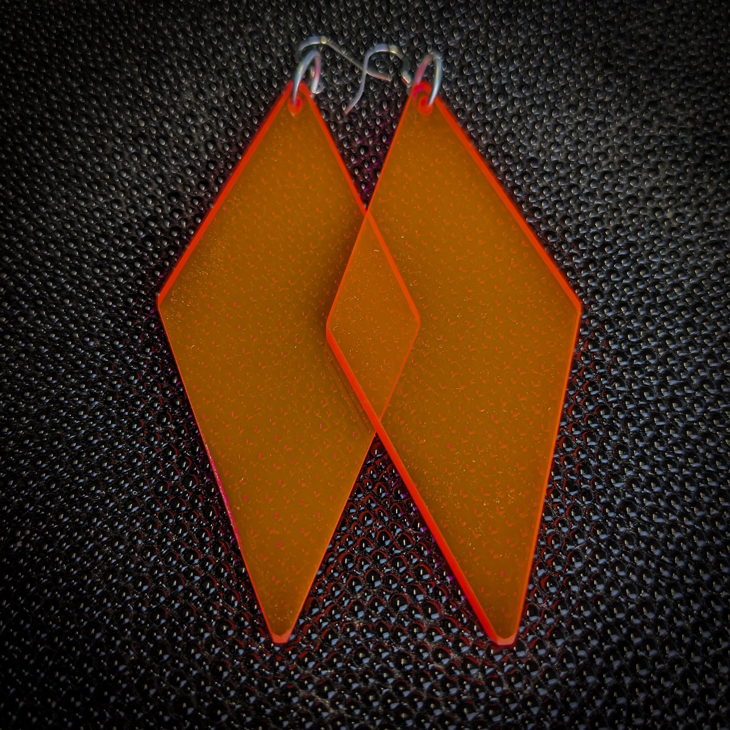 Big Neon Orange Diamond Dangle Earrings