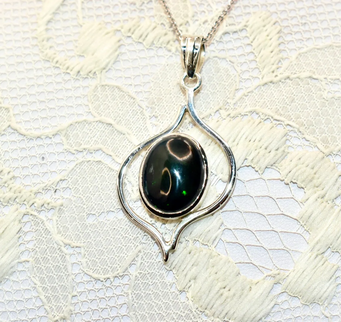 Black Opal Asymmetric Pendant