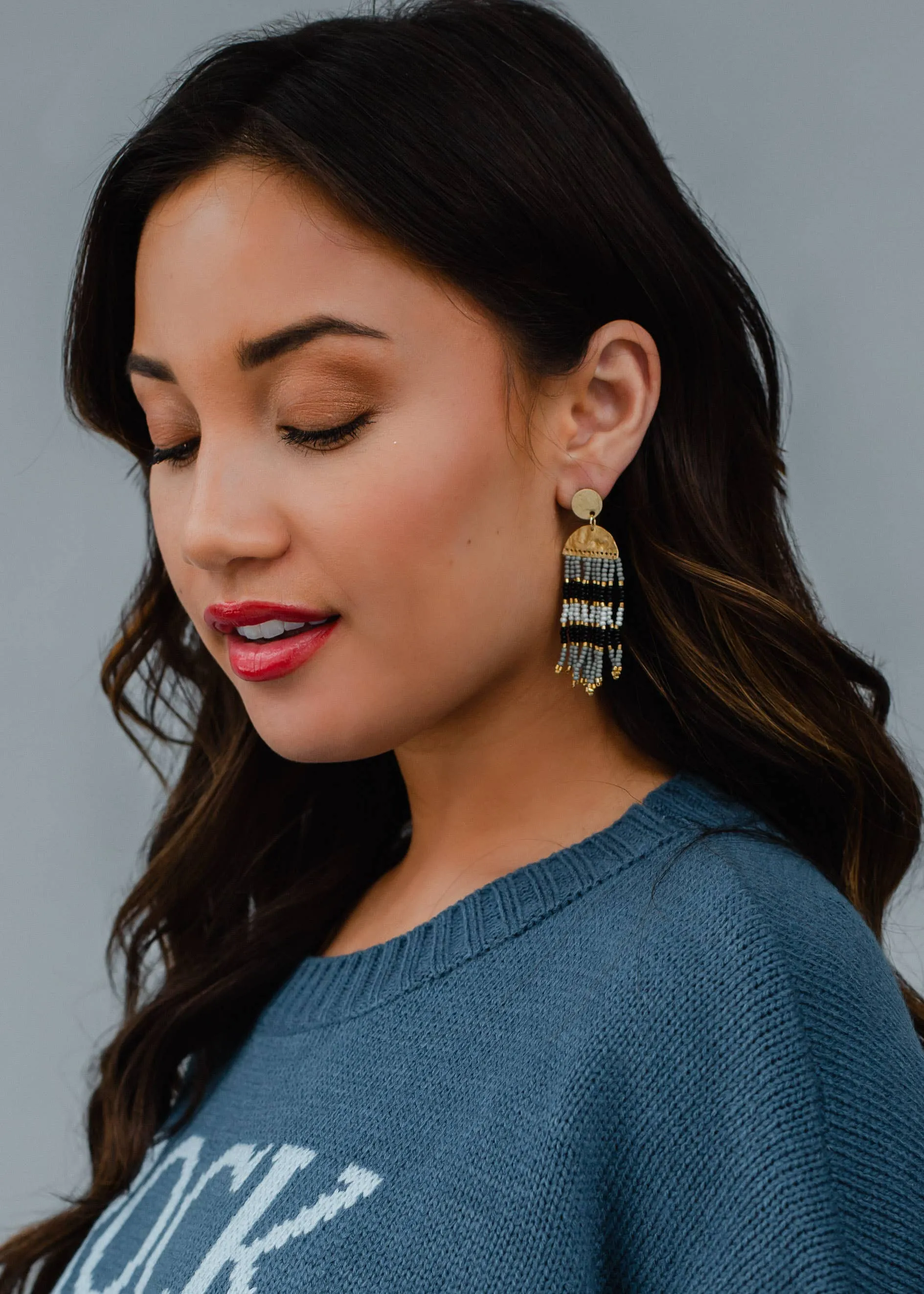 Black, White & Grey Beaded Earrings