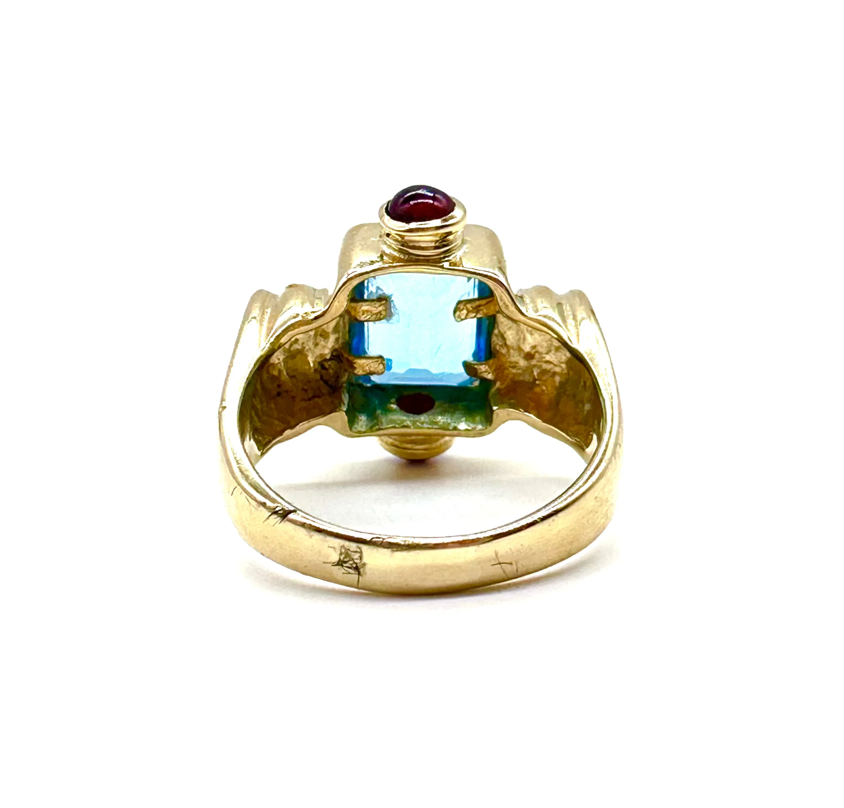 Blue Topaz & Cabochon Ruby Ring